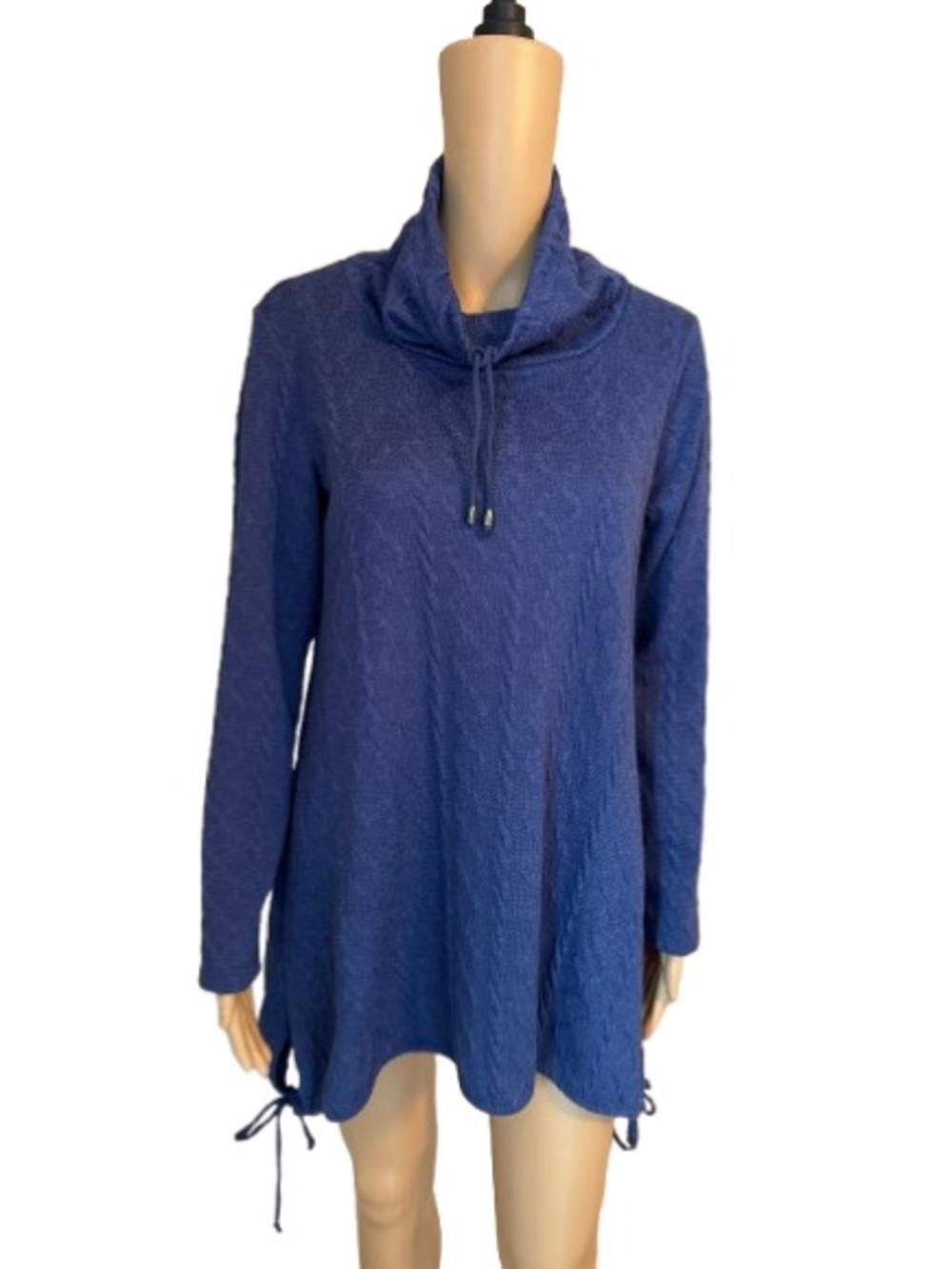PURE Essence Blue Cowl-Neck Long-Sleeve Tunic Sweater with Drawstring Hem XS